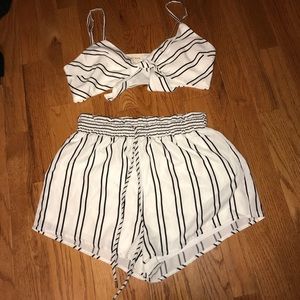 black and white striped two piece set